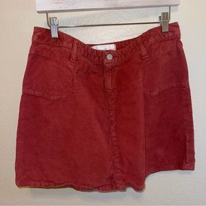 Paper Denim & Cloth Solid Rusty Orange Red Corduroy Button Mini Skirt 31/M/8/10